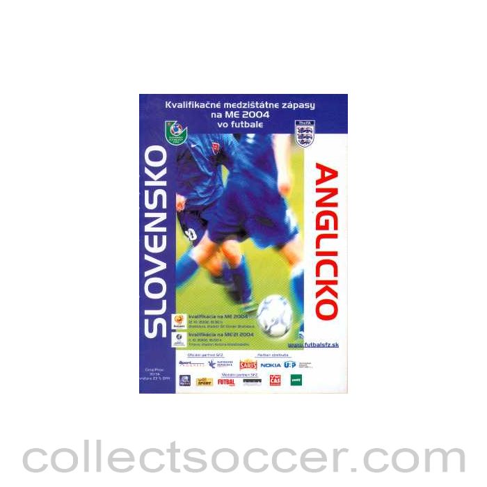 2002 Slovakia v England programme 12/10/2002
