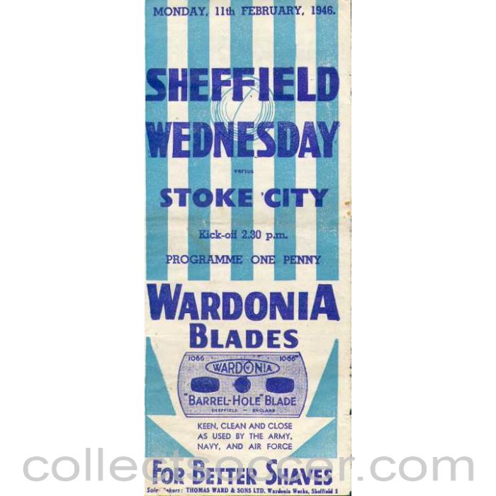 1946 - Sheffield Wednesday v Stoke City 1946 programme
