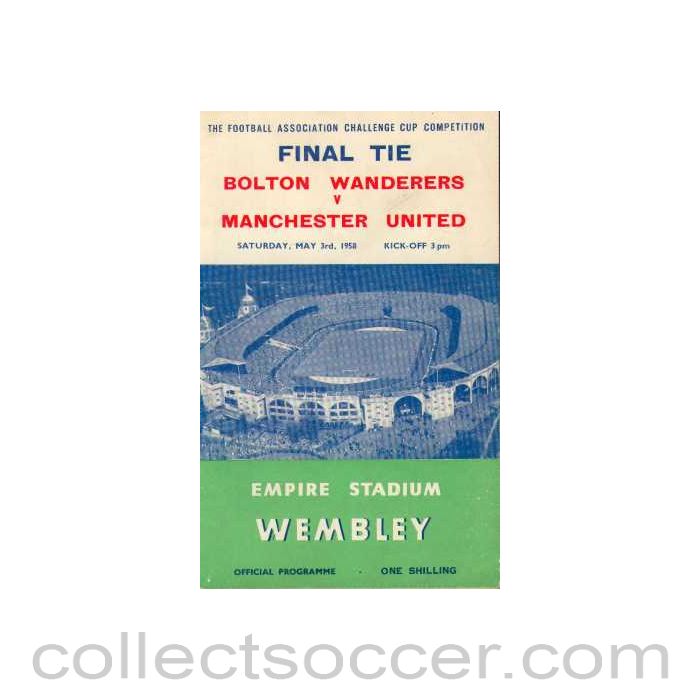 1958 FA Cup Final Programme Bolton Wanderers v Manchester United