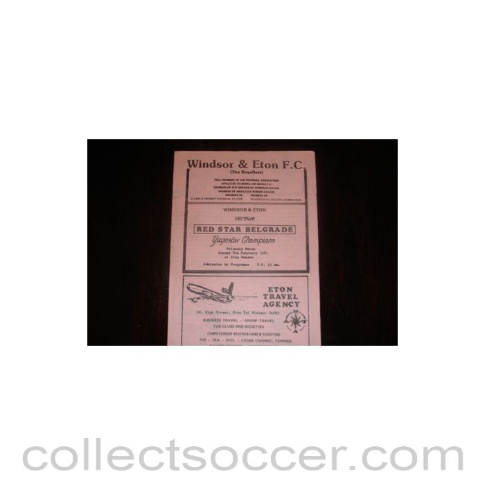1981 - Windsor & Eton v Red Star, Belgrade official programme 08/02/1981, Semi-Professional International
