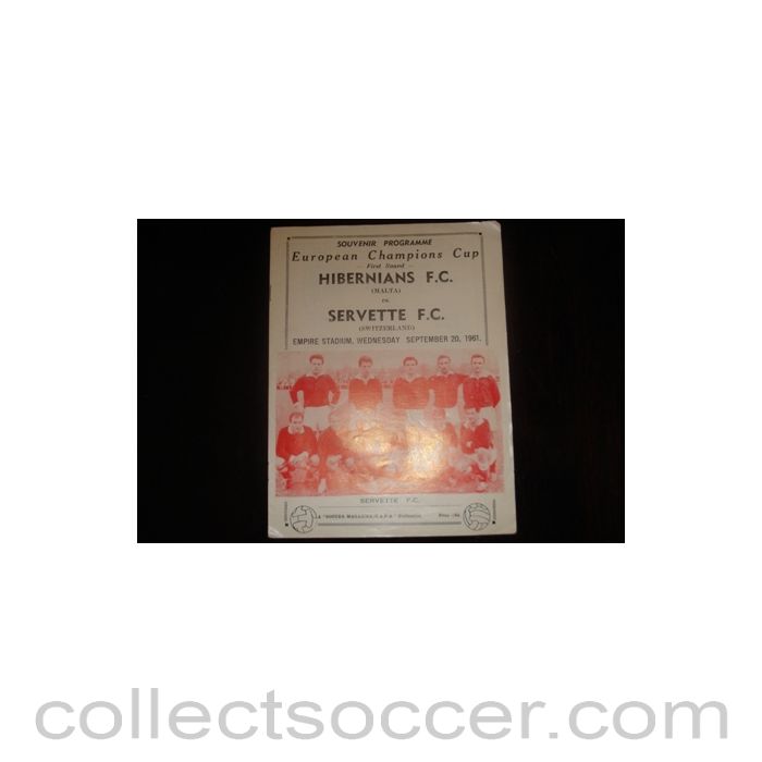 1961 - 1961Hibernian, Malta v Servette, Switzerland official programme 20/09/1961