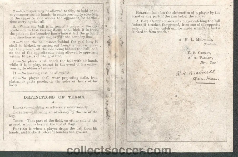 1869 Very Rare Museum Piece - Lincoln Football Club - General Manager’s copy of the Club Rules