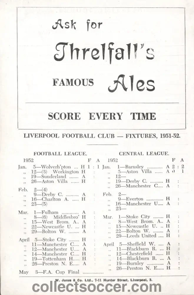 1952 Liverpool v Workington Directors Issue FA Cup 3rd Round Programme 12/1/1952 - Collect Soccer