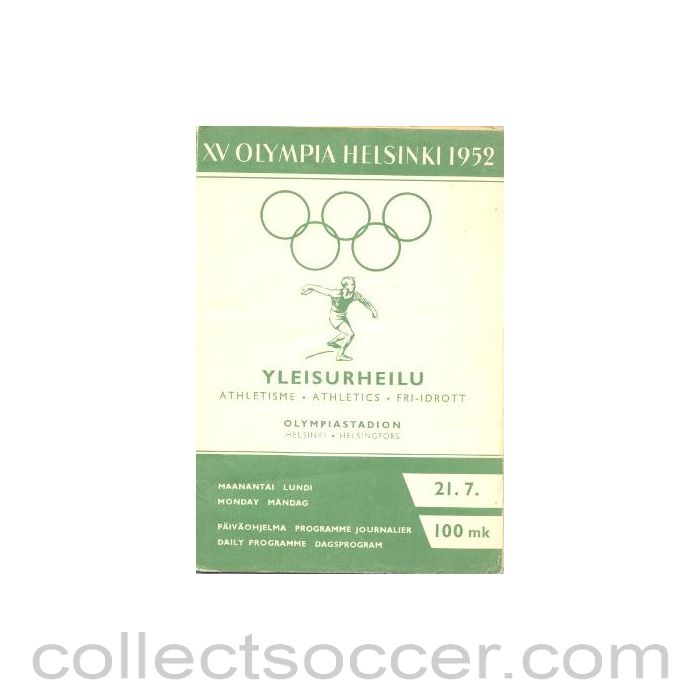 1952 XVth Olympiad Helsinki, Finland official programme 21/07/1952