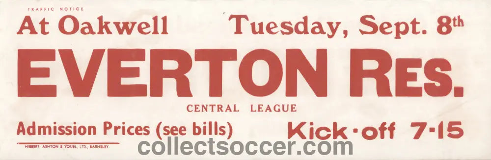 1960’s Original Bus Destination Poster Barnsley v Everton Reserves.