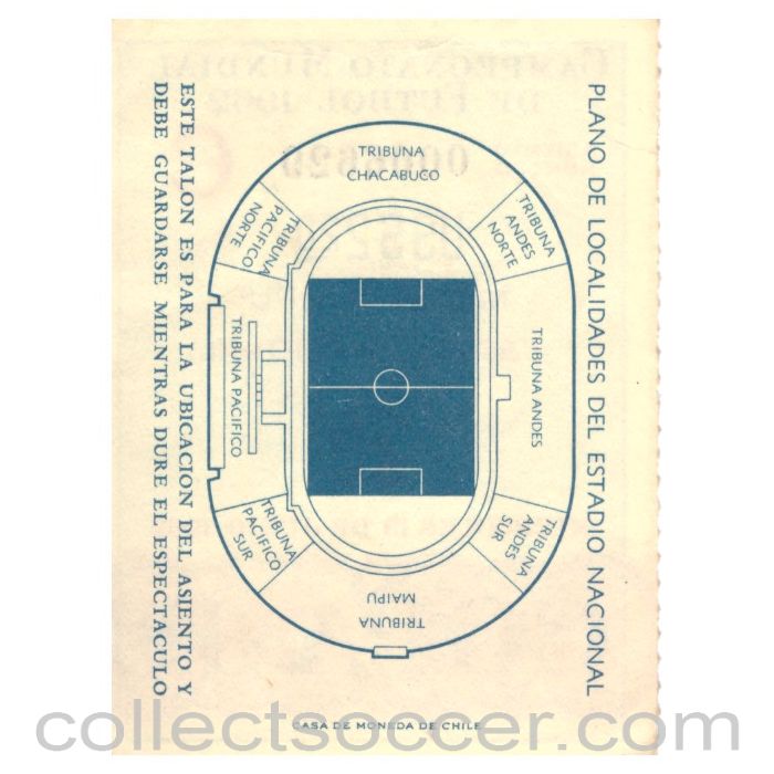 1962 World Cup Semi Final Original Ticket Chile V Brazil 13/06/1962