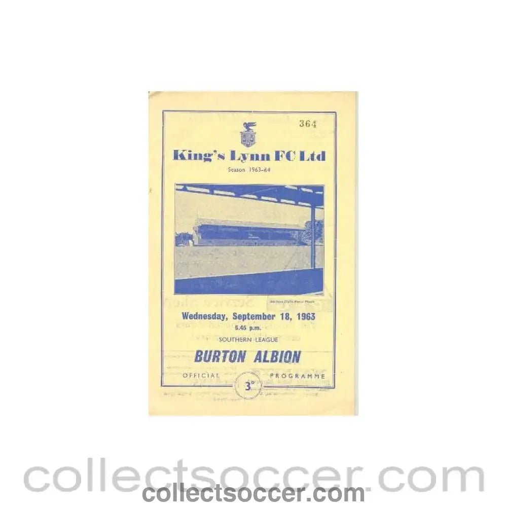 1963 - King's Lynn v Burton Albion official programme 18/09/1963 - Collect Soccer