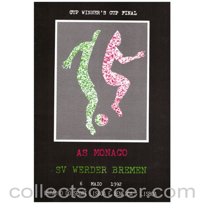 1992 Cup Winners Cup Final Official Programme Monaco v Werder Bremen