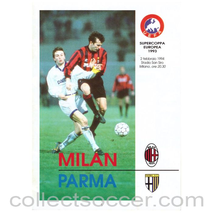 1993 Super Cup Final 2nd Leg Official Programme Milan v Parma