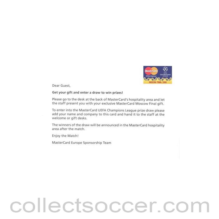 2008 Champions League Final in Moscow Mastercard card for a gift and draw to win prizes