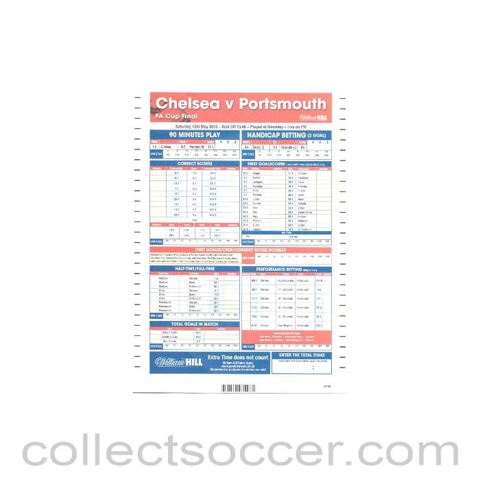 2010 F.A. Cup Final Chelsea v Portsmouth 15/05/2010 William Hill betting slip