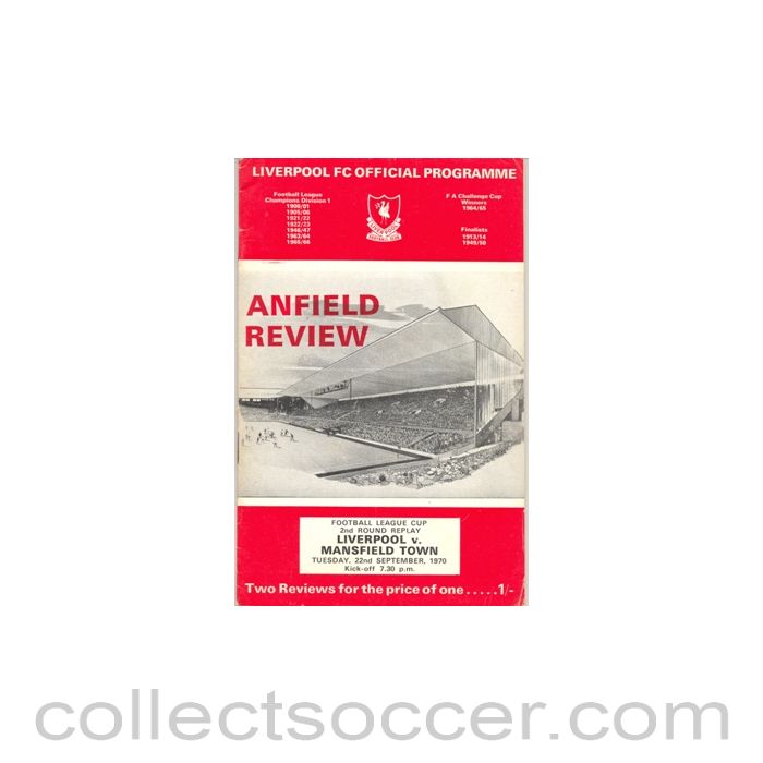 1970 - Liverpool v Mansfield Town official programme 22/09/1970