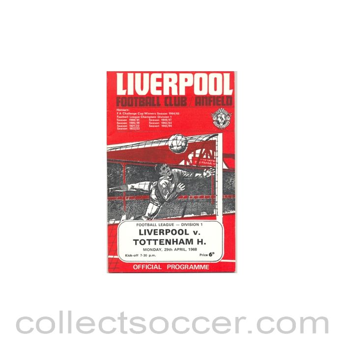 1968 - Liverpool v Tottenham Hotspur official programme 29/04/1968