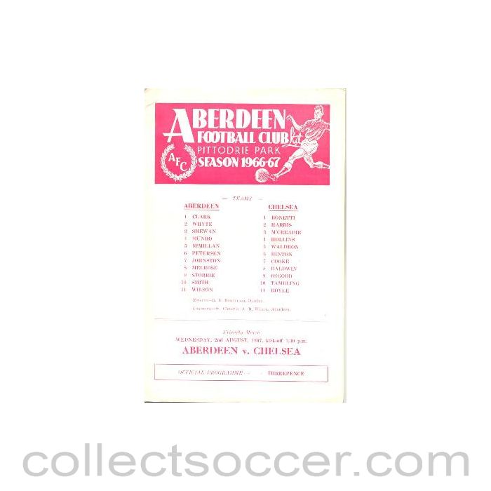 1967 - Aberdeen vChelsea official programme 02/08/1967