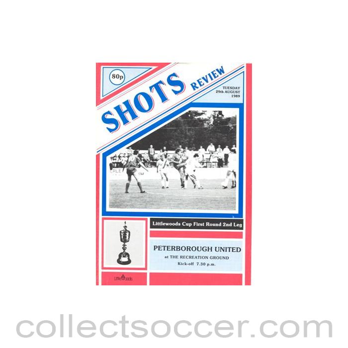 1989 - Aldershot Town v Peterborough United official programme 29/08/1989 Littlewoods Cup