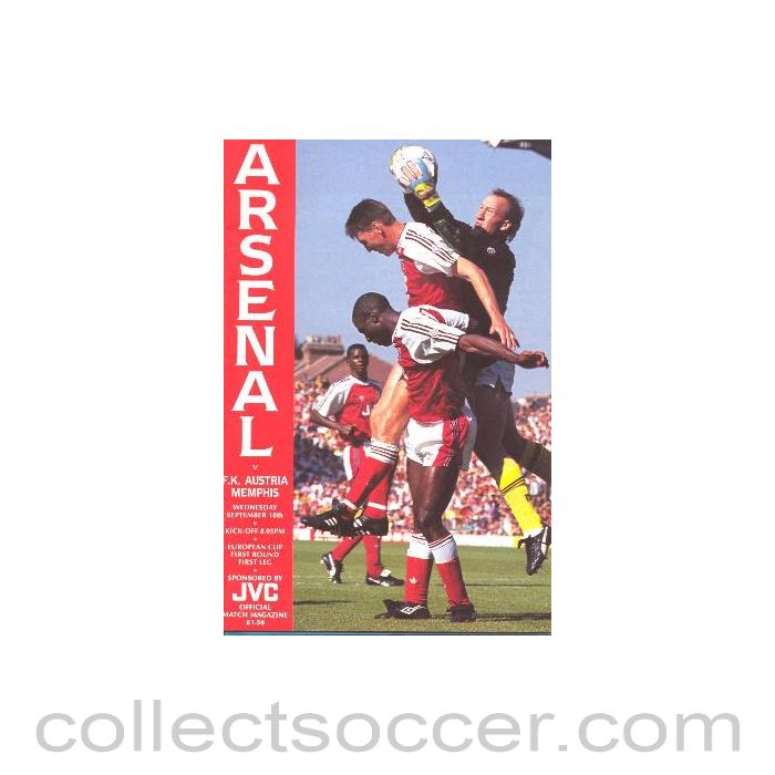 1991 - Arsenal v Austria Memphis official programme 18/09/1991 European Cup