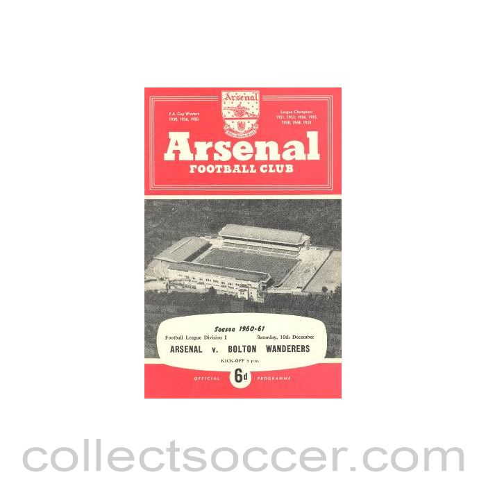 1960 - Arsenal v Bolton Wanderers official programme 10/12/1960