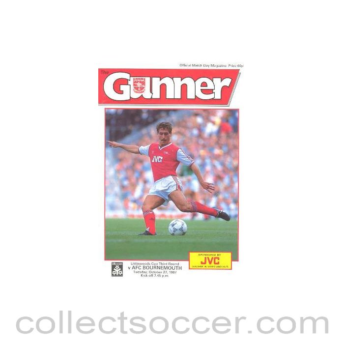 1987 - Arsenal v Bournemouth official programme 27/10/1987 Littlewoods Cup