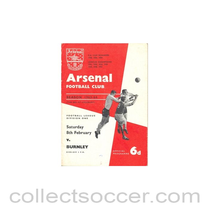 1964 - Arsenal v Burnley official programme 08/02/1964 Football League