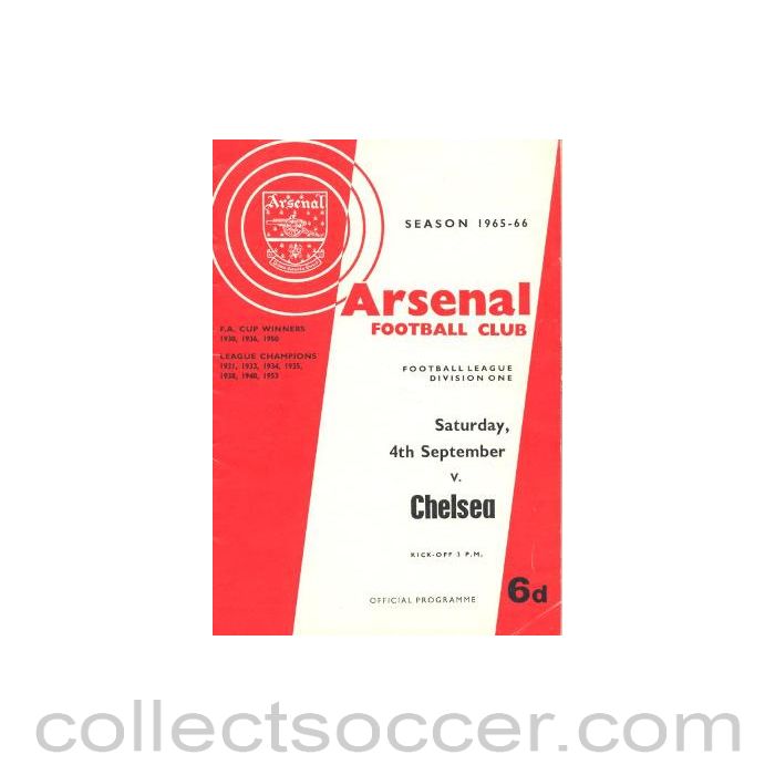 1965 - Arsenal vChelsea official programme 04/09/1965