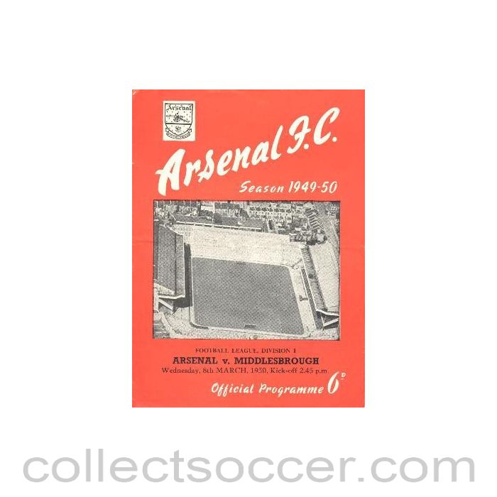 1950 - Arsenal v Middlesbrough official programme 08/03/1950 rip to front
