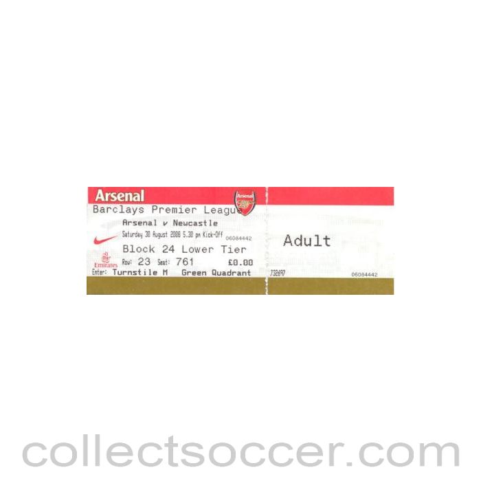 2008 - Arsenal v Newcastle United ticket 30/08/2008