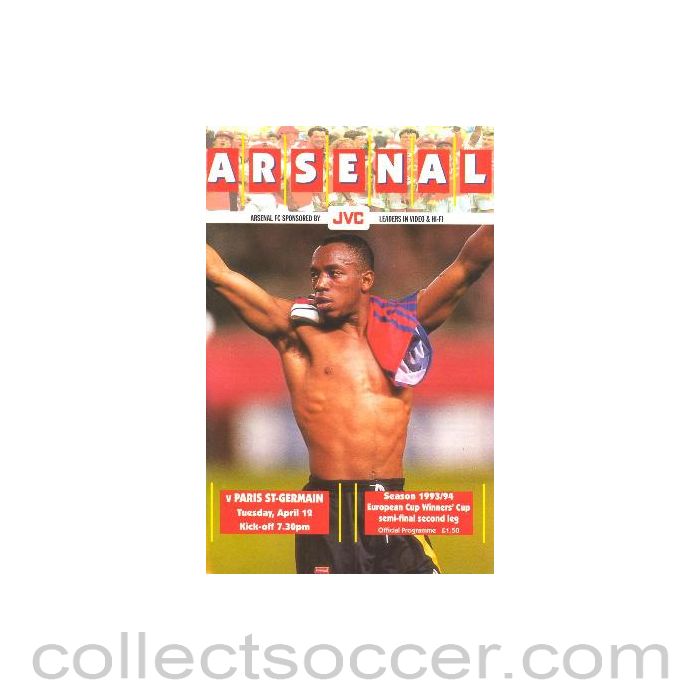 1994 - Arsenal v Paris St-Germain official programme 12/04/1994 European Cup Winners Cup Semi-Final, Second Leg
