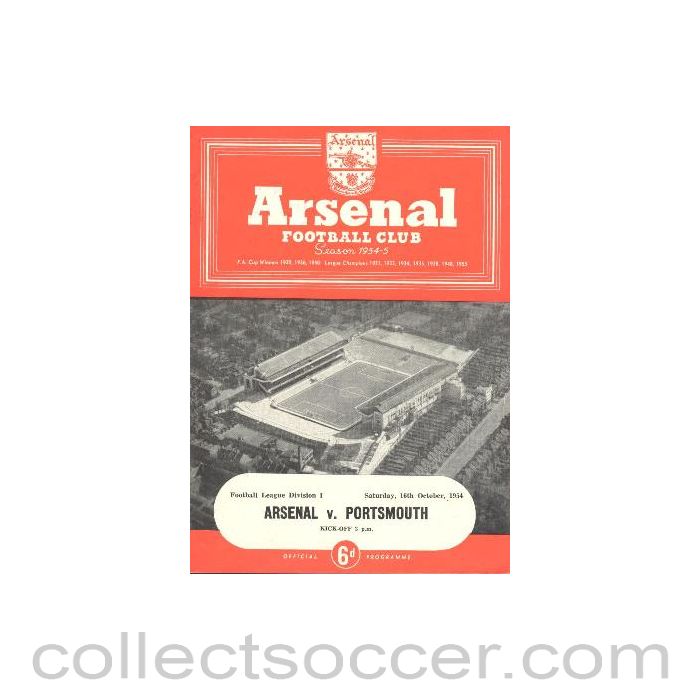1954 - Arsenal v Portsmouth official programme 16/10/1954