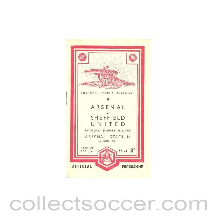 1949 - Arsenal v Sheffield United official programme 15/01/1949