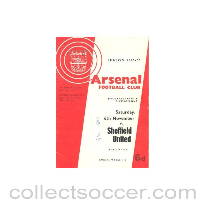 1965 - Arsenal v Sheffield United official programme 06/11/1965