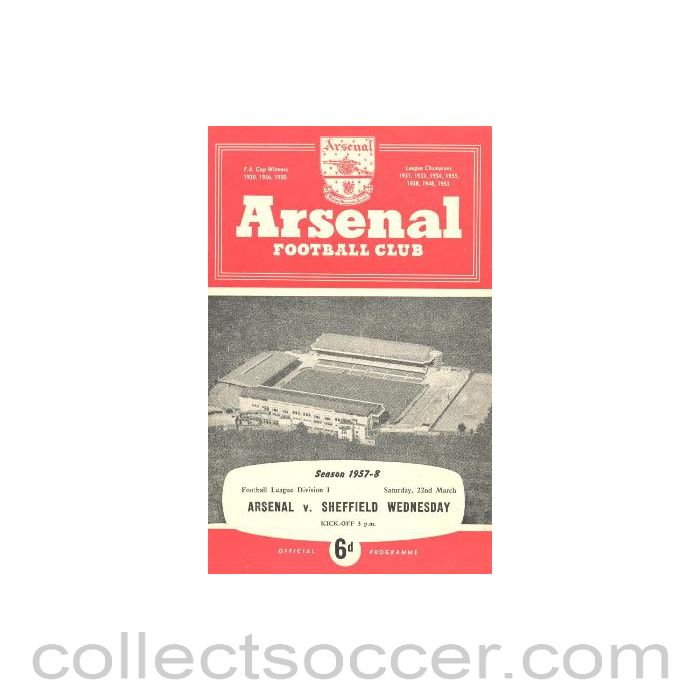 1958 - Arsenal v Sheffield Wednesday official programme 22/03/1958