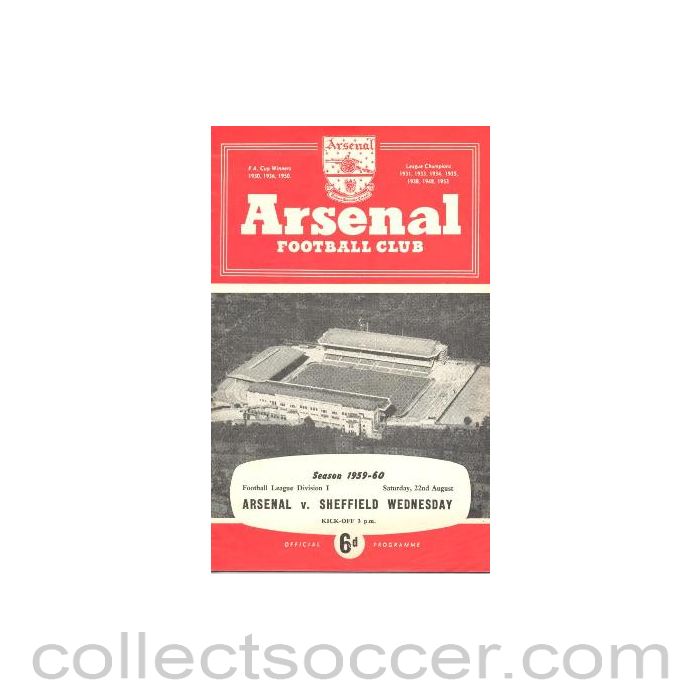 1959 - Arsenal v Sheffield Wednesday official programme 22/08/1959