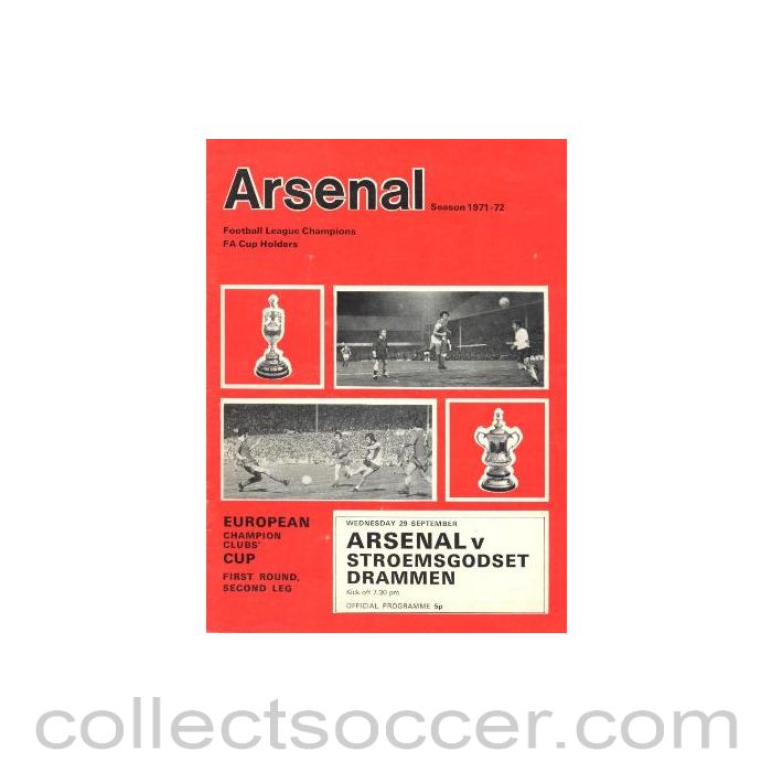 1971 - Arsenal v StroemsgodsetDrammen official programme 29/09/1971