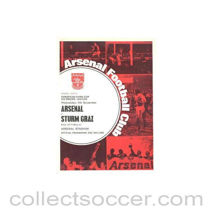 1970 - Arsenal v Sturm Graz European Fairs Cup Second Round Second Leg official programme 04/11/1970