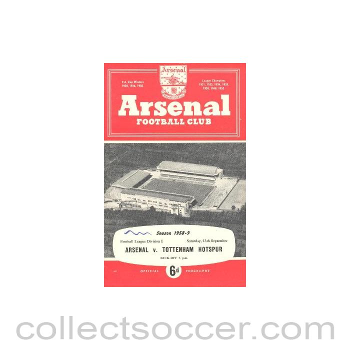 1958 - Arsenal v Tottenham Hotspur official programme 13/09/1958