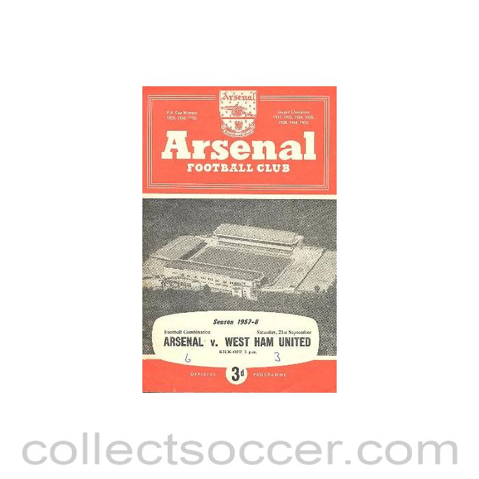 1957 - Arsenal Reserves v West Ham United Reserves official programme 21/09/1957