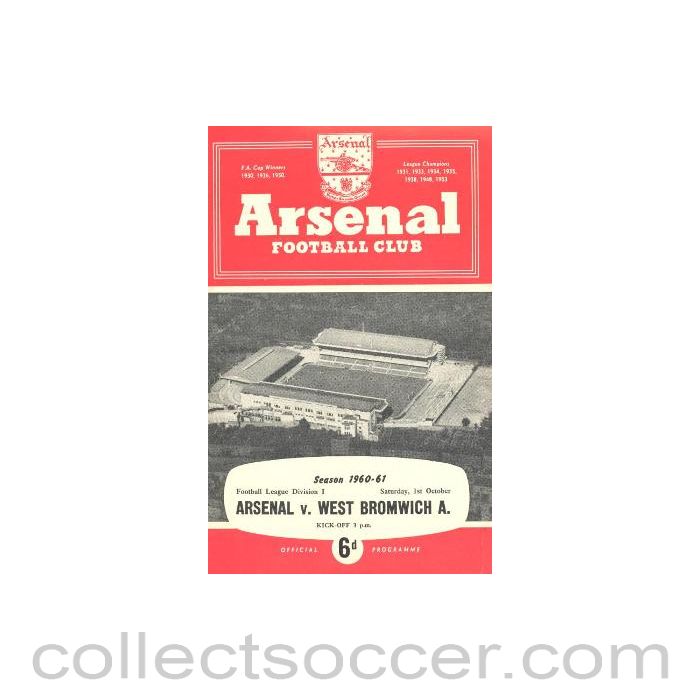 1960 - Arsenal v West Bromwich Albion official programme 01/10/1960