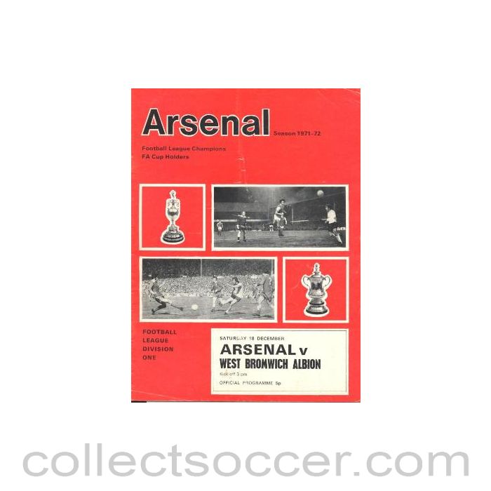 1971 - Arsenal v West Bromwich Albion official programme 18/12/1971