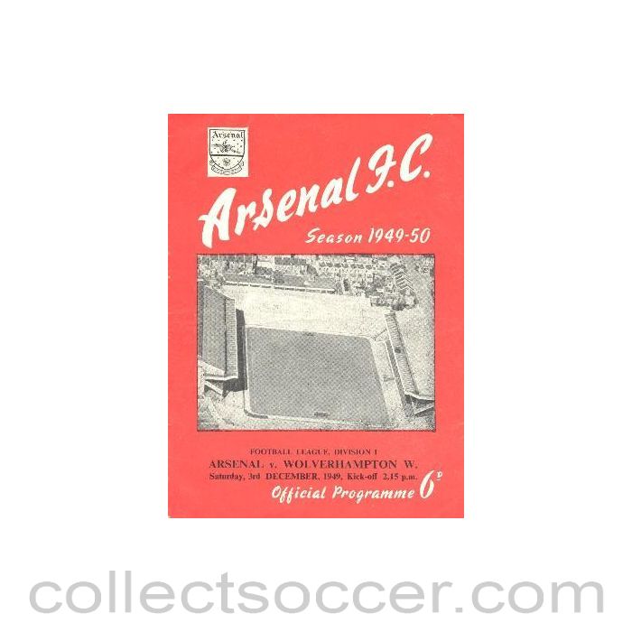 1949 - Arsenal v Wolverhampton W. official programme 03/12/1949 rip to front