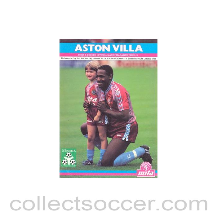 1988 - Aston Villa v Birmingham City official programme 12/10/1988 Littlewoods Cup