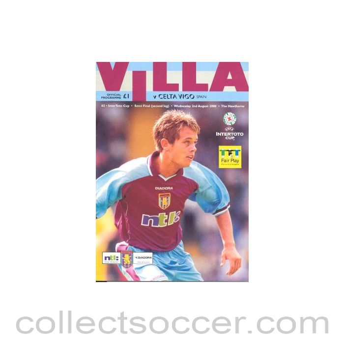 2000 - Aston Villa v Celta Vigo, Spain official programme 02/08/2000 Intertoto Cup Semi-Final