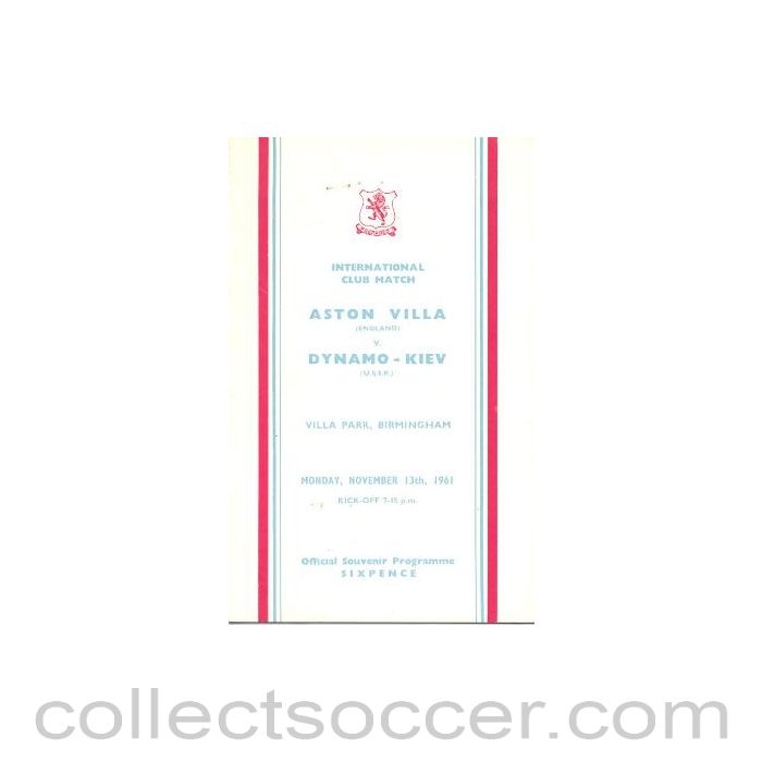 1961 - Aston Villa v Dynamo Kiev official programme 13/11/1961