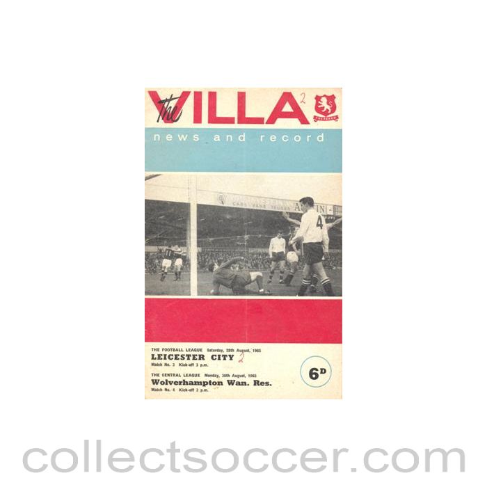 1965 - Aston Villa v Leicester City official programme 28/08/1965 Football League