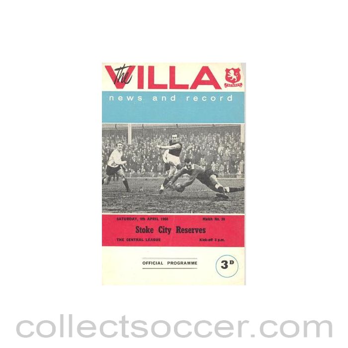 1966 - Aston Villa v Stoke City official programme 09/04/1966 Reserves