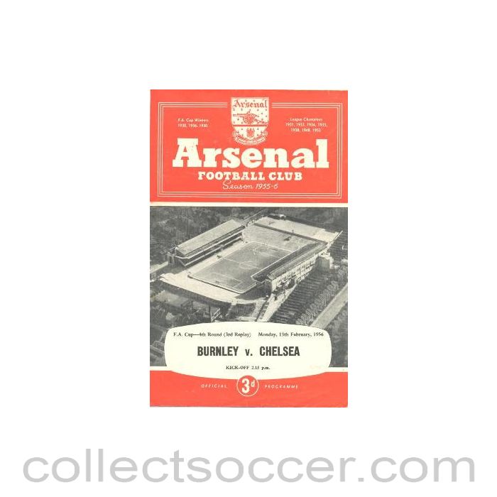 1956 - At Arsenal - Burnley vChelsea official programme 13/02/1956