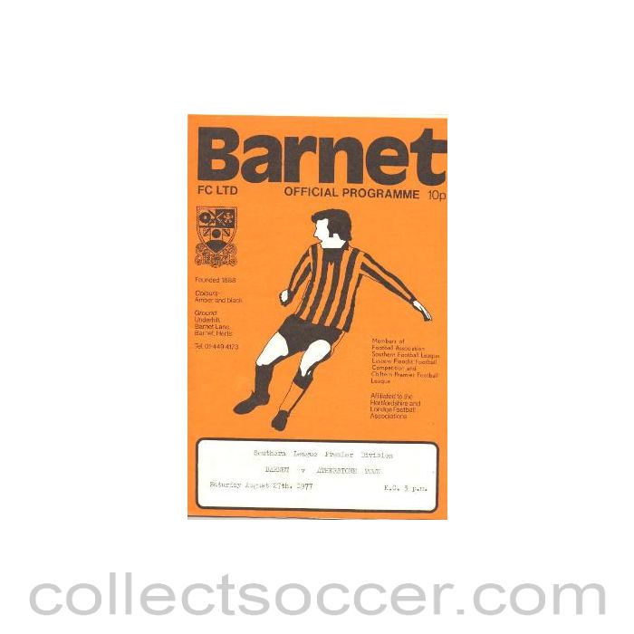 1977 - Barnet v Atherstone Town official programme 27/08/1977