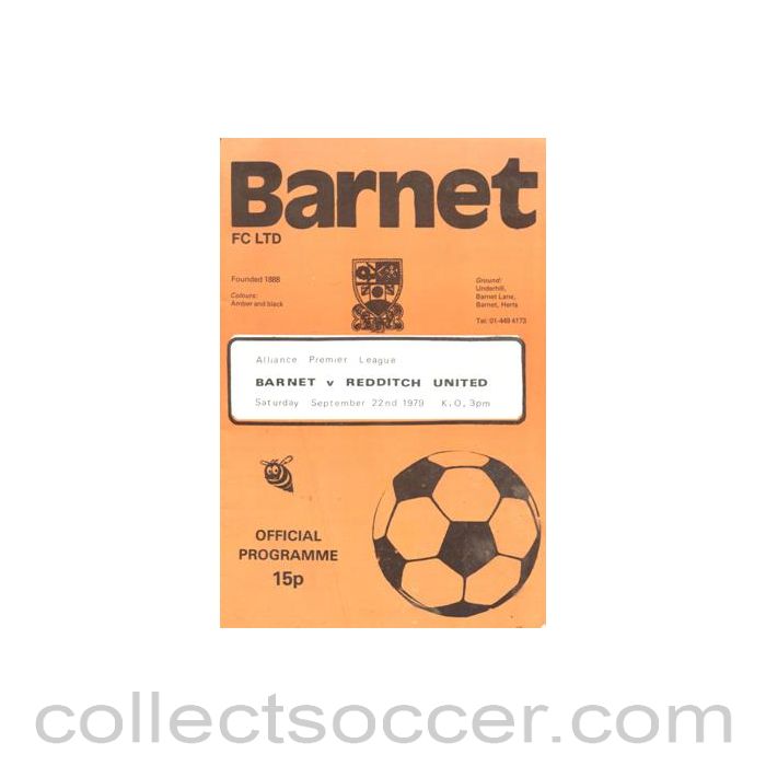 1979 - Barnet v Redditch United official programme 22/09/1979 Alliance Premier League