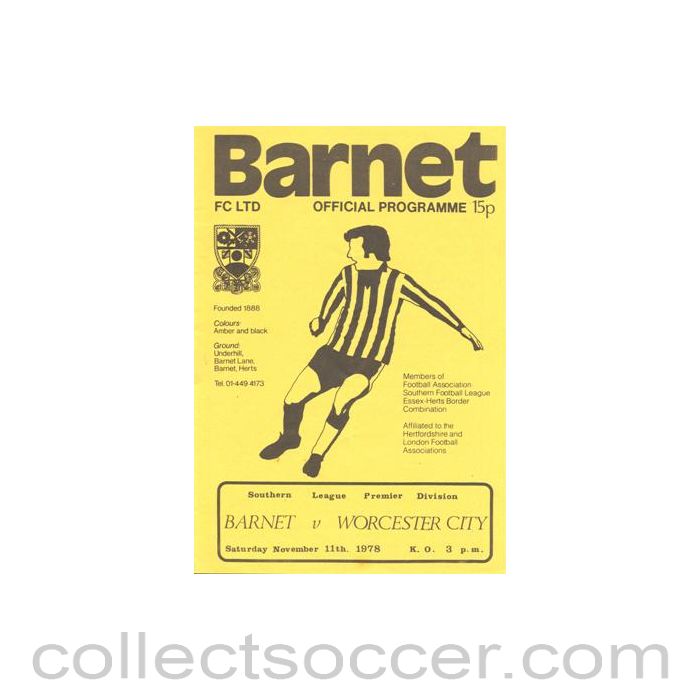 1978 - Barnet v Worcester City official programme 11/11/1978 Southern League Premier Division