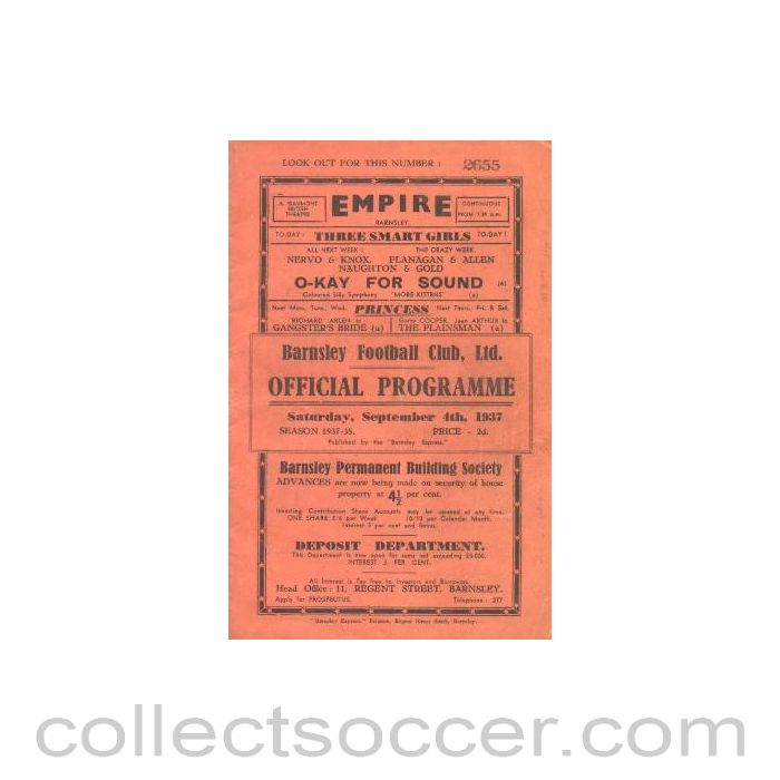 1937 - Barnsley v Stockport County official programme 04/09/1937