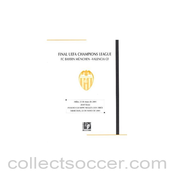 2001 Champions League Final Bayern Munich v Valencia Official Programme in Spanish Valencia Edition